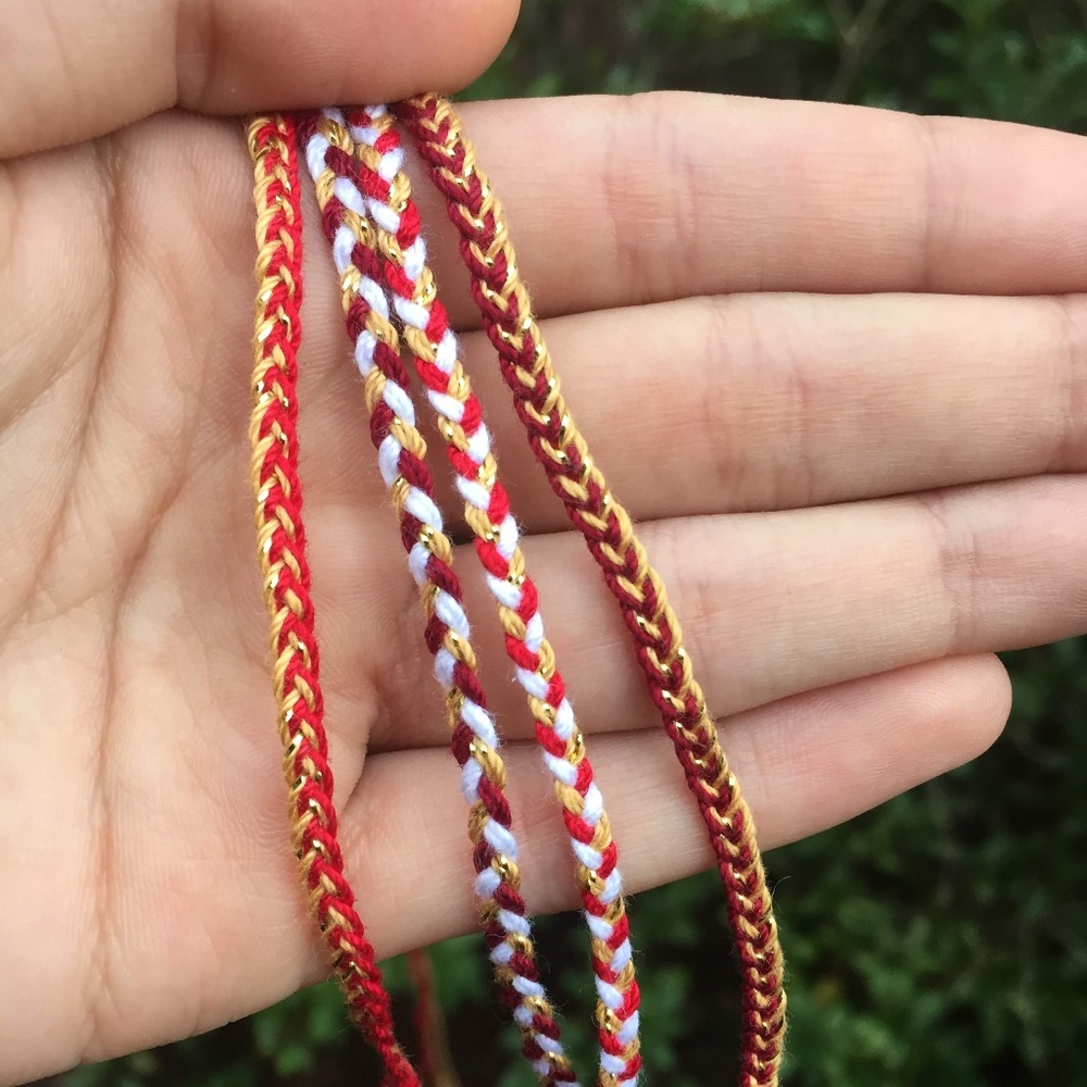 Braided Bracelets | Red, Gold, White | Set of Four